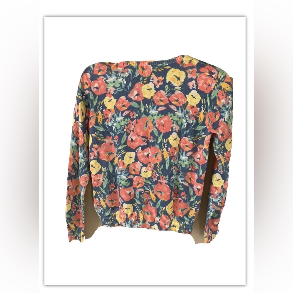 Womens L.L.Bean Sweater Cardigan Button Down Floral 100% Supima Cotton Size XS - Picture 2 of 9